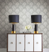 Wallpaper Block Print Damask Wallpaper // Dark Grey 