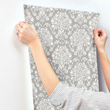 Wallpaper Block Print Damask Wallpaper // Dark Grey 