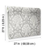 Wallpaper Block Print Damask Wallpaper // Dark Grey 