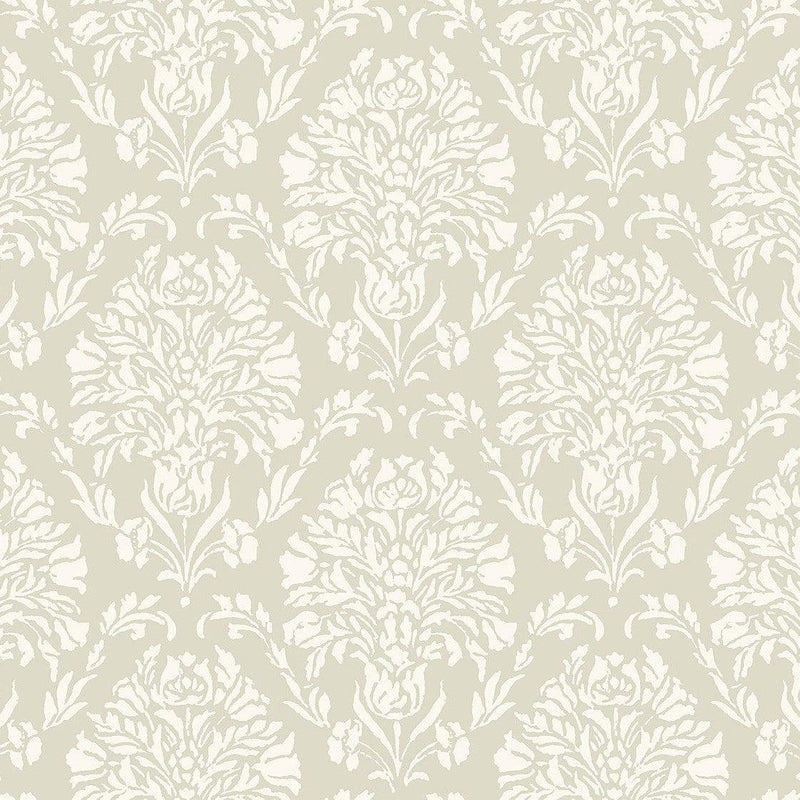 Wallpaper Block Print Damask Wallpaper Sample // Beige 8 x 10 