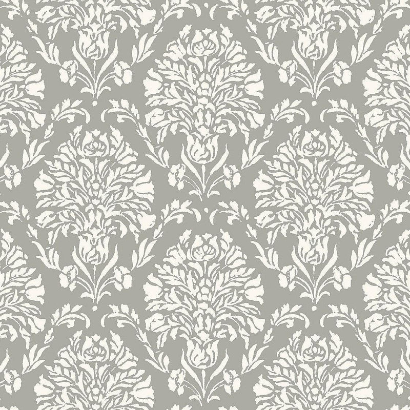 Wallpaper Block Print Damask Wallpaper Sample // Dark Grey 8 x 10 