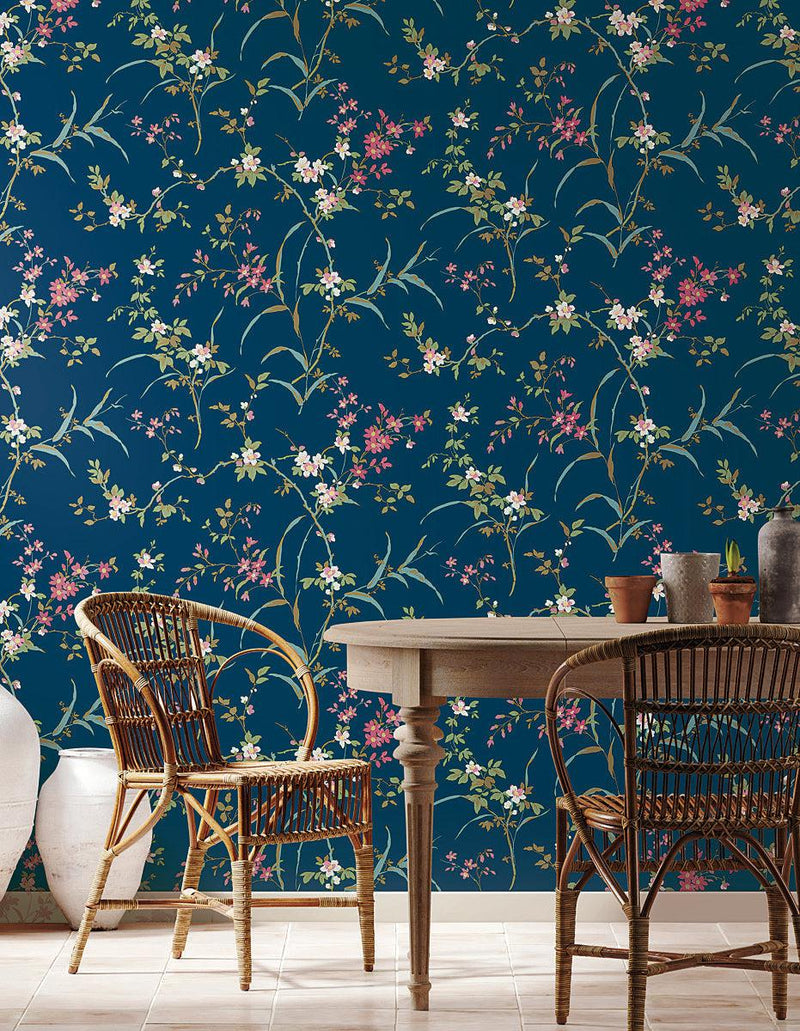 Wallpaper Blossom Branches Wallpaper // Navy 