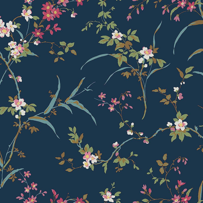 Wallpaper Blossom Branches Wallpaper Sample // Navy 8 x 10 