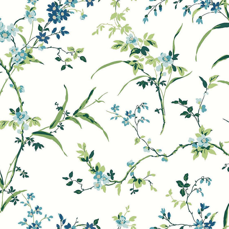 Wallpaper Blossom Branches Wallpaper Sample // White & Blue 8 x 10 