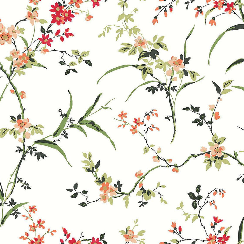 Wallpaper Blossom Branches Wallpaper Sample // White & Red 8 x 10 