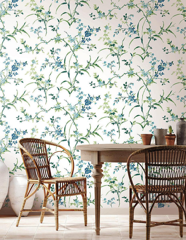 Wallpaper Blossom Branches Wallpaper // White & Blue 