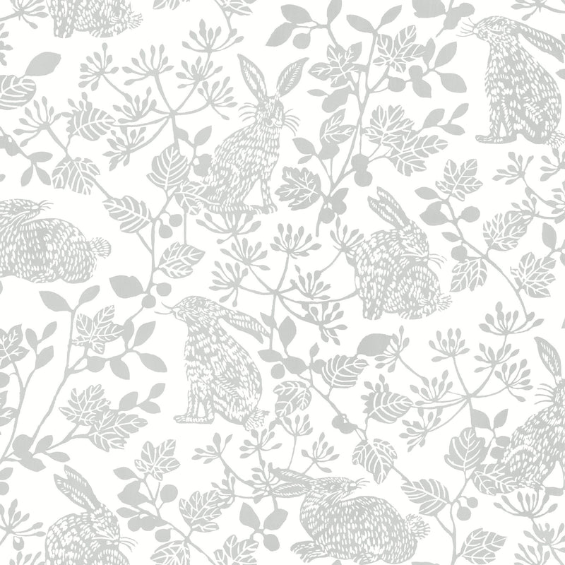 Wallpaper Botanical Bunnies Peel & Stick Wallpaper // Grey 