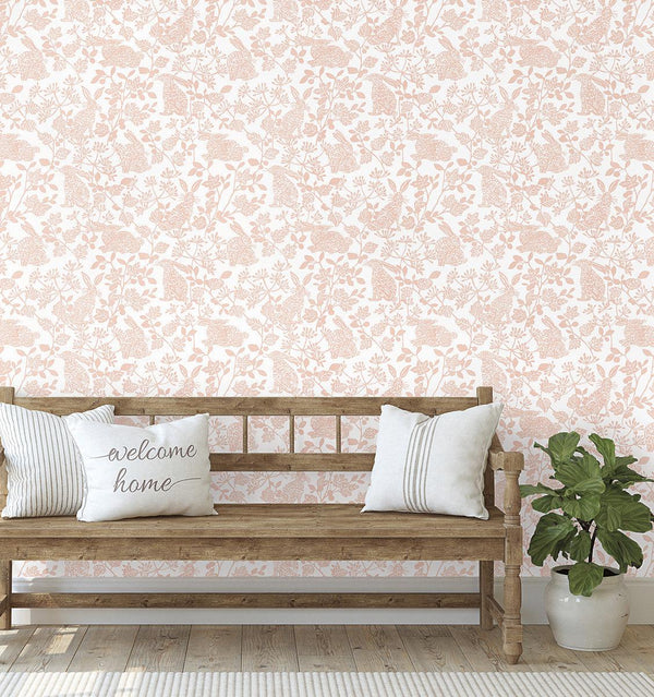 Wallpaper Botanical Bunnies Peel & Stick Wallpaper // Pink 