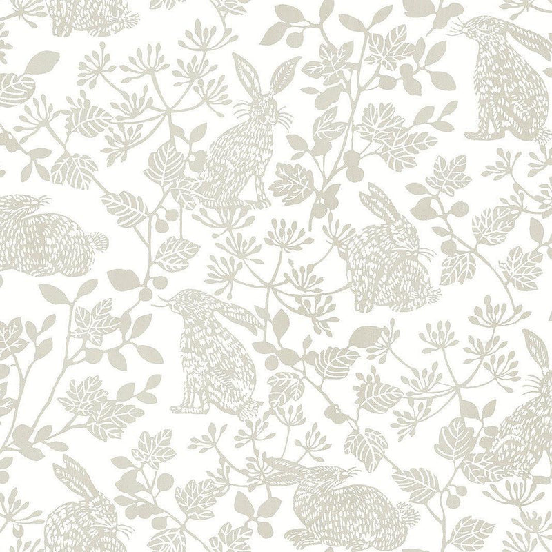 Wallpaper Botanical Bunnies Peel & Stick Wallpaper Sample // Beige 8 x 10 