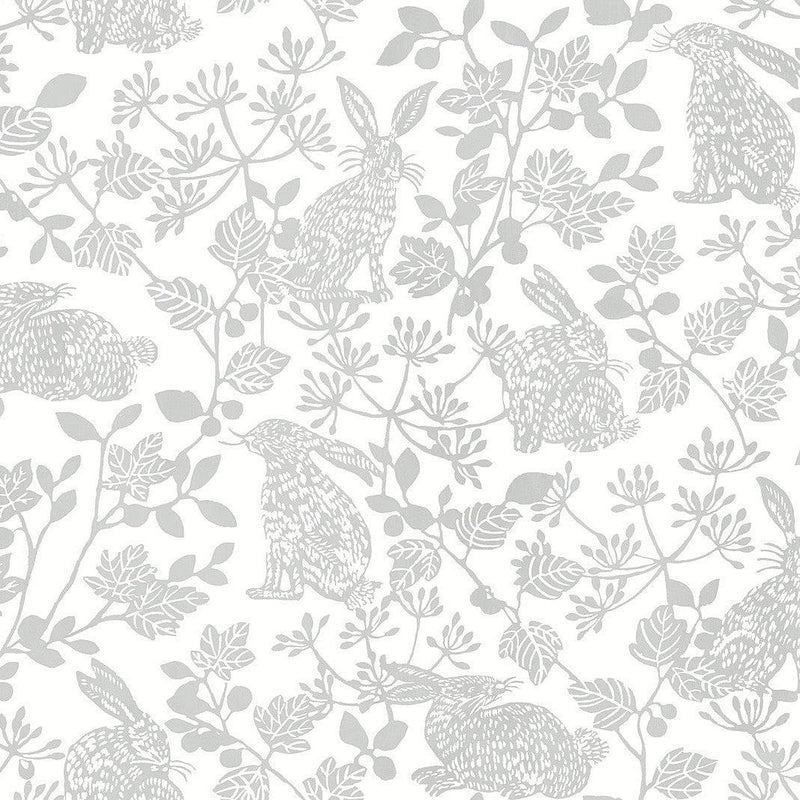 Wallpaper Botanical Bunnies Peel & Stick Wallpaper Sample // Black 8 x 10 