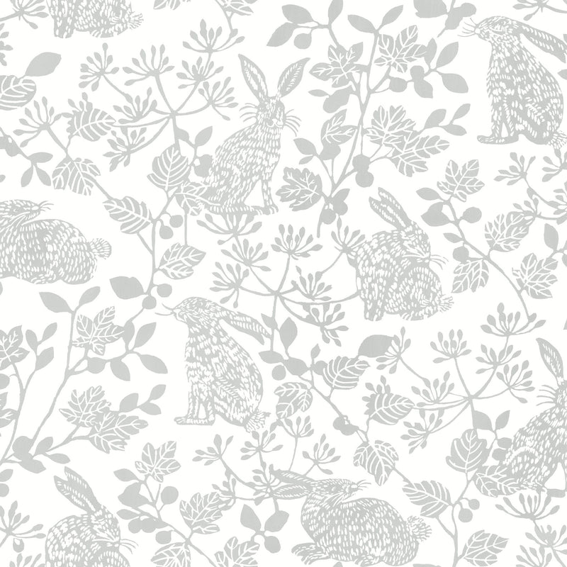 Wallpaper Botanical Bunnies Peel & Stick Wallpaper Sample // Grey 8 x 10 