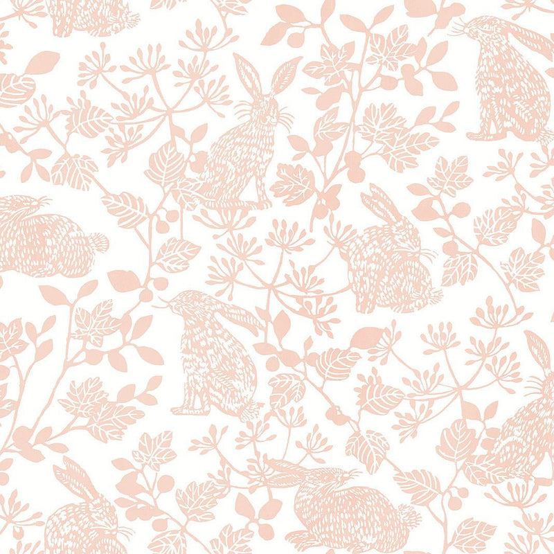 Wallpaper Botanical Bunnies Peel & Stick Wallpaper Sample // Pink 8 x 10 