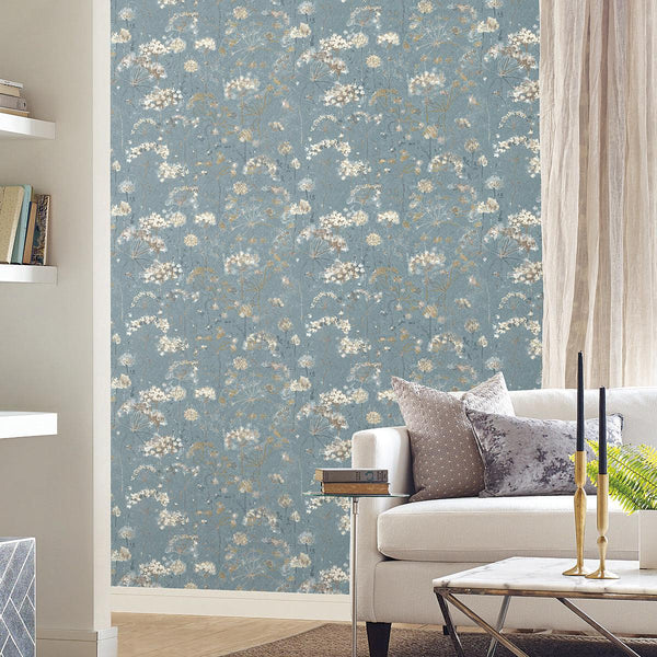 Wallpaper Botanical Fantasy Peel & Stick Wallpaper // Blue & Beige 
