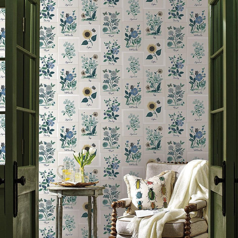 Wallpaper Botanical Prints Wallpaper Sample // White & Blue 8 x 10 