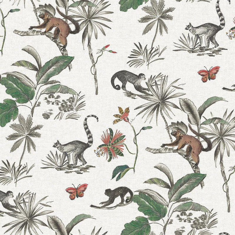 Wallpaper Botanicals & Lemurs Peel & Stick Wallpaper Sample // White 8 x 10 