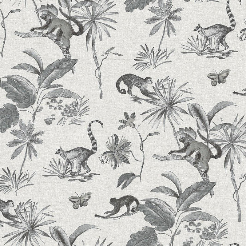 Wallpaper Botanicals & Lemurs Peel & Stick Wallpaper Sample // White 8 x 10 