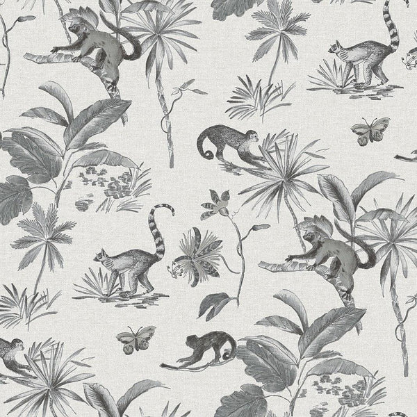 Wallpaper Botanicals & Lemurs Peel & Stick Wallpaper // White 