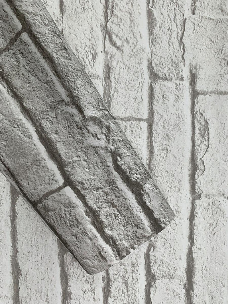 Wallpaper Brick & Mortar Wallpaper // White & Grey 