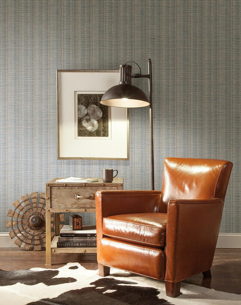 Wallpaper Broken Boucle Stripe Wallpaper // Putty & Blue 