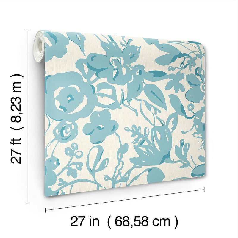 Wallpaper Brushstroke Floral Wallpaper // Aqua 