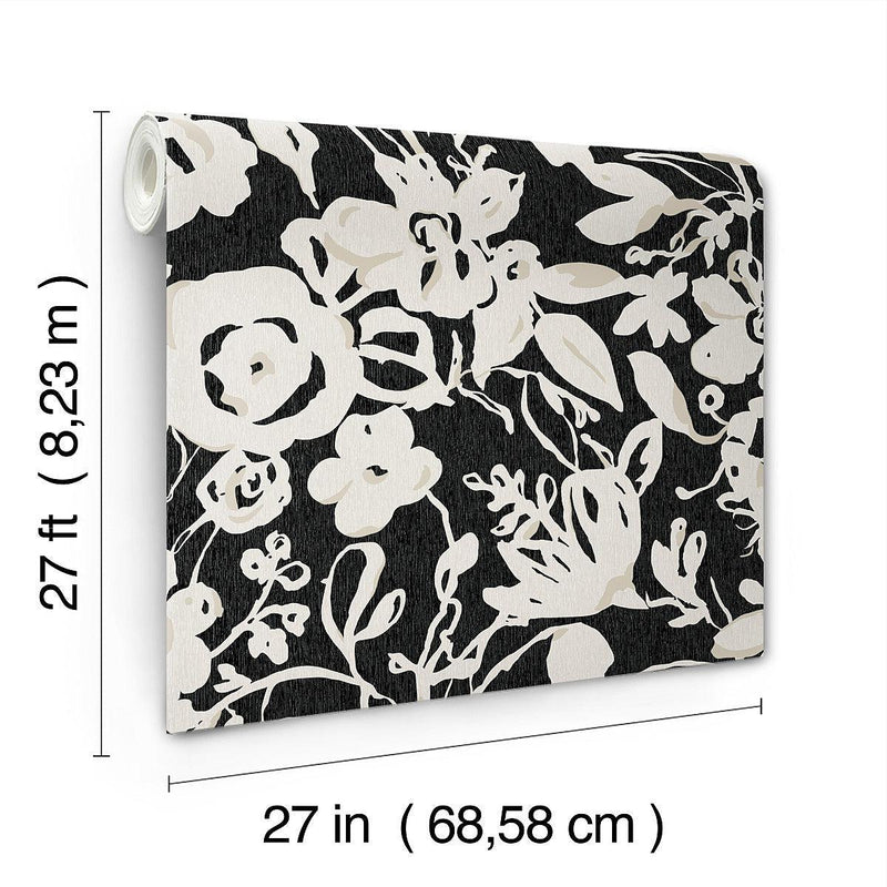Wallpaper Brushstroke Floral Wallpaper // Black 