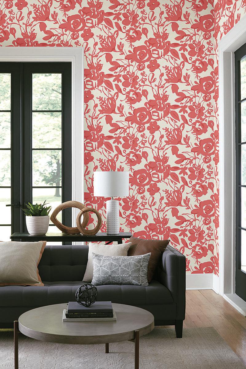 Wallpaper Brushstroke Floral Wallpaper // Coral 