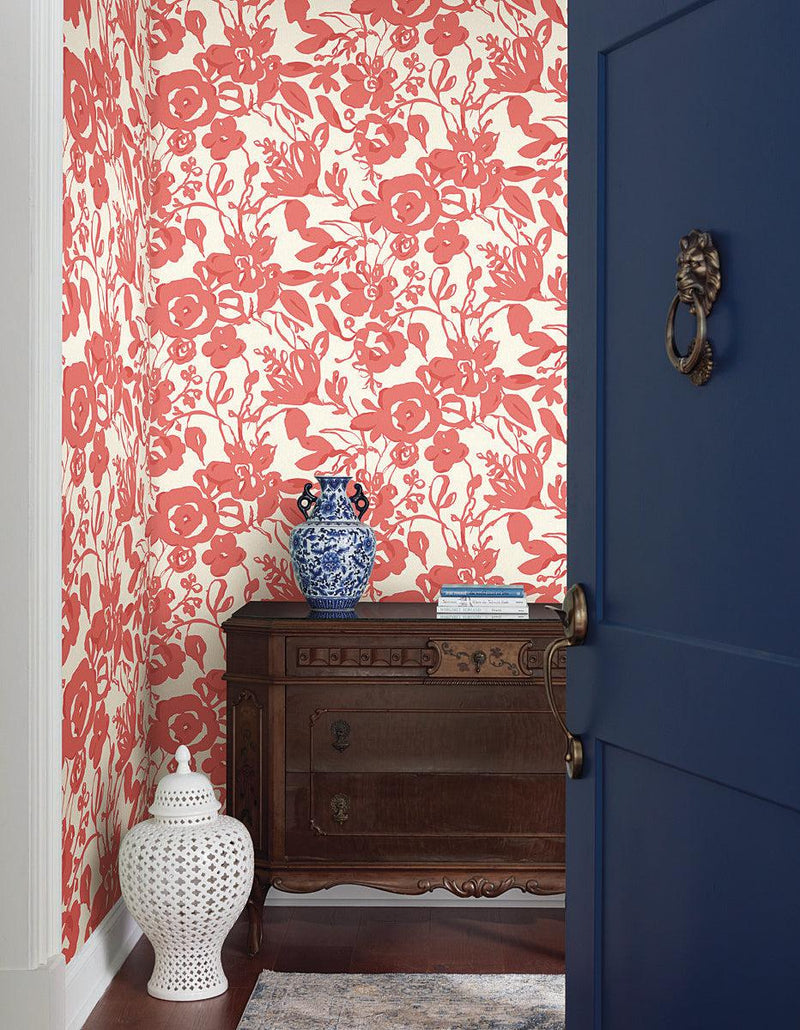 Wallpaper Brushstroke Floral Wallpaper // Coral 