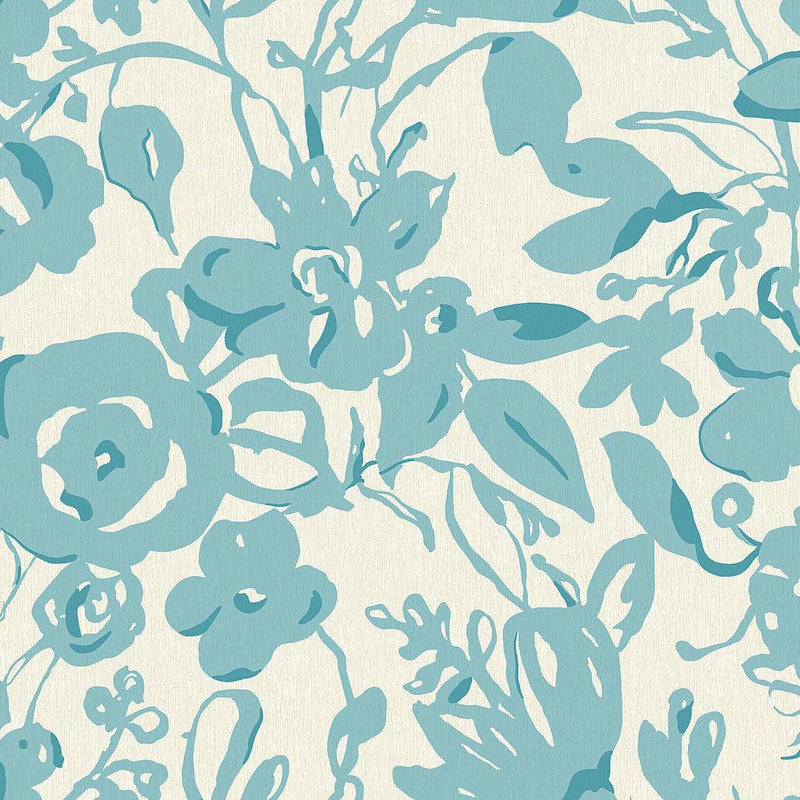 Wallpaper Brushstroke Floral Wallpaper Sample // Aqua 8 x 10 
