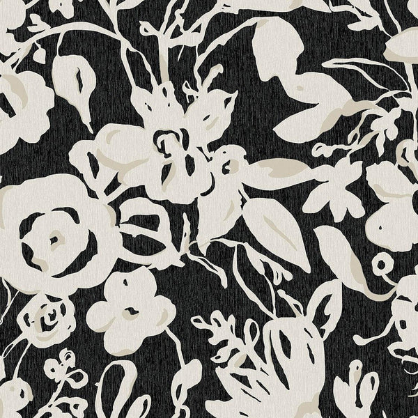 Wallpaper Brushstroke Floral Wallpaper Sample // Black 8 x 10 