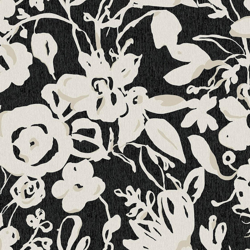 Wallpaper Brushstroke Floral Wallpaper Sample // Black 8 x 10 