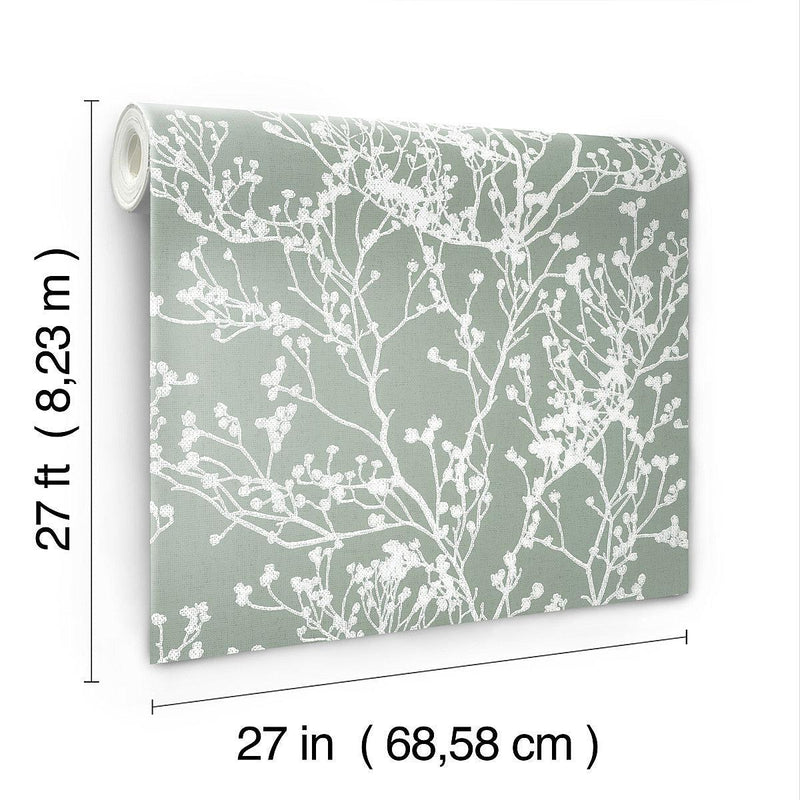 Wallpaper Budding Branch Silhouette Wallpaper // Green 