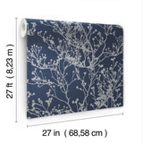 Wallpaper Budding Branch Silhouette Wallpaper // Navy 