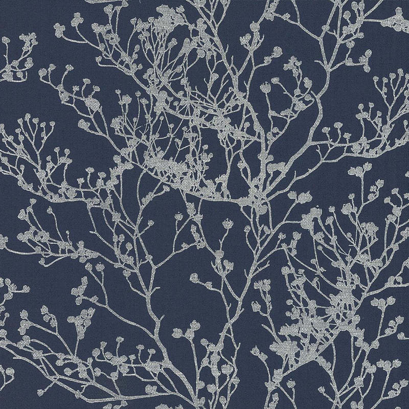 Wallpaper Budding Branch Silhouette Wallpaper Sample // Navy 8 x 10 