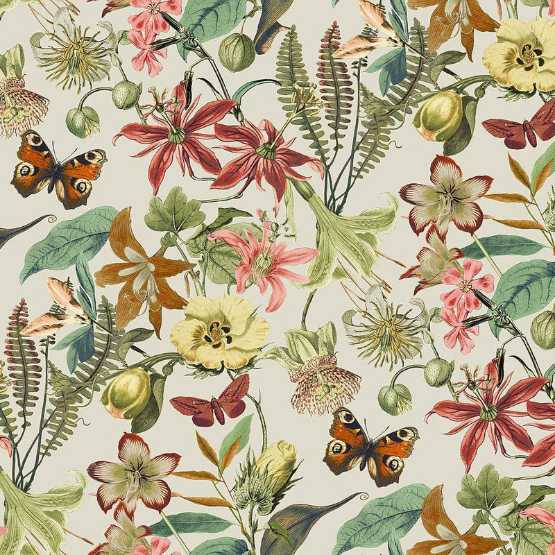 Wallpaper Butterfly House Wallpaper Sample // Light Taupe & Coral 8 x 10 