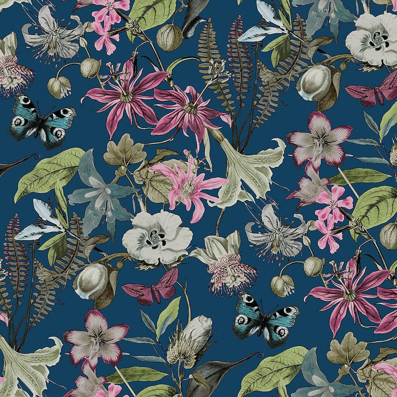 Wallpaper Butterfly House Wallpaper Sample // Navy 8 x 10 