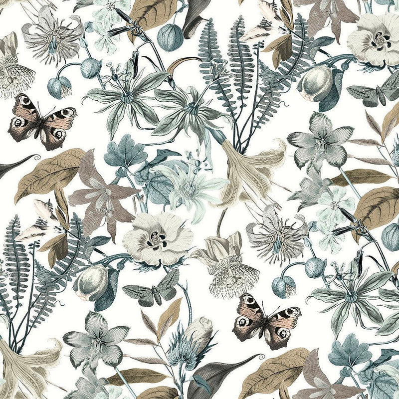 Wallpaper Butterfly House Wallpaper Sample // White & Blue 8 x 10 