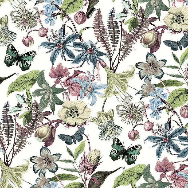 Wallpaper Butterfly House Wallpaper Sample // White & Fuchsia 8 x 10 