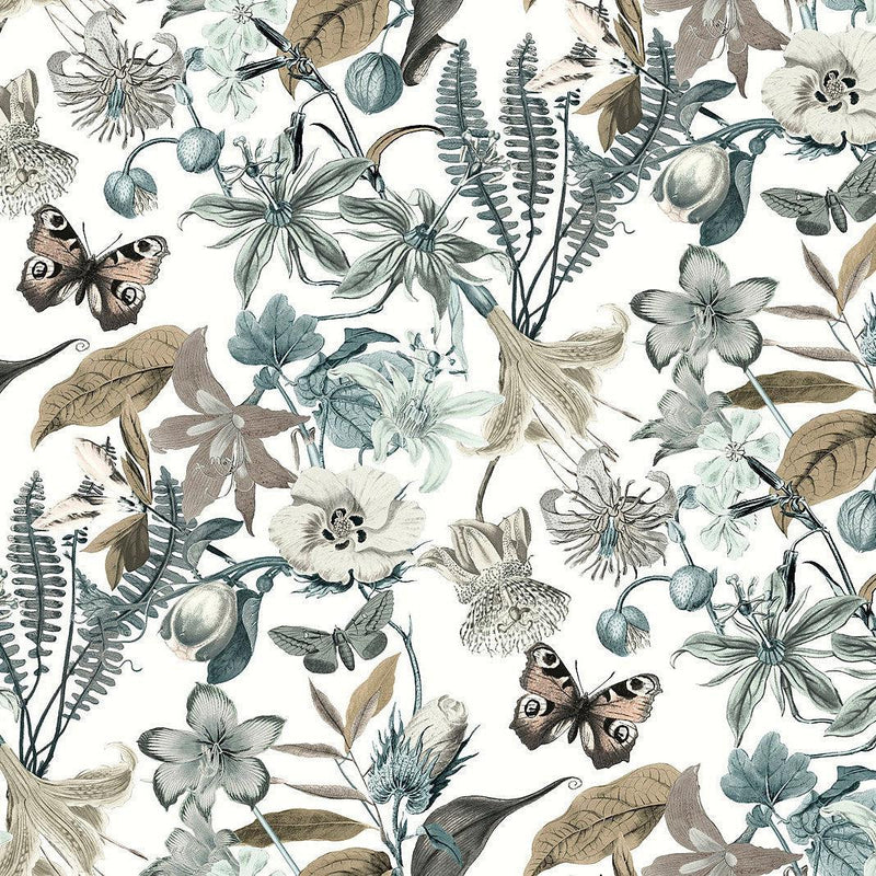 Wallpaper Butterfly House Wallpaper // White & Blue 