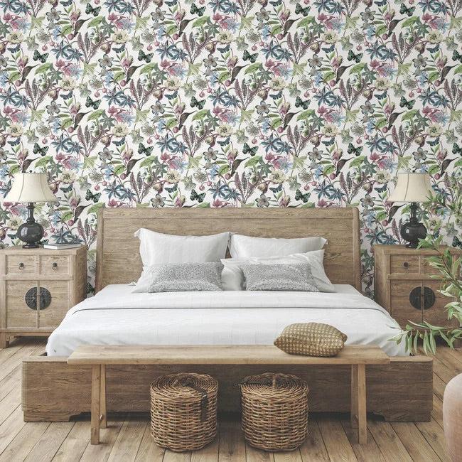 Wallpaper Butterfly House Wallpaper // White & Fuchsia 