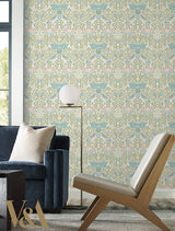 Wallpaper Butterly Garden Wallpaper // Green & Blue 