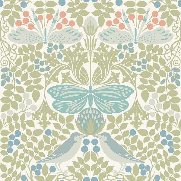 Wallpaper Butterly Garden Wallpaper // Green & Blue 