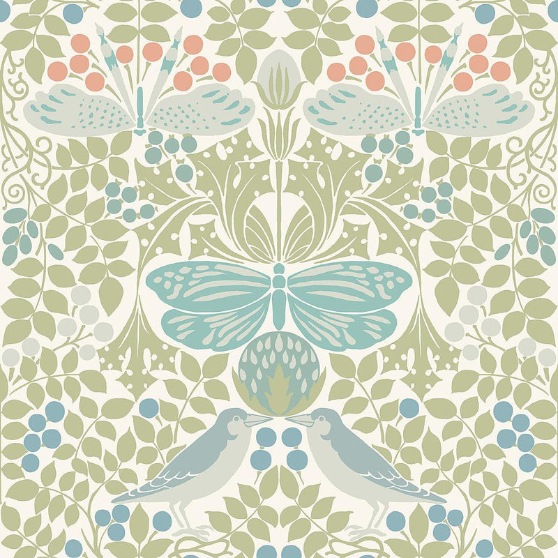 Wallpaper Butterly Garden Wallpaper Sample // Green & Blue 8 x 10 