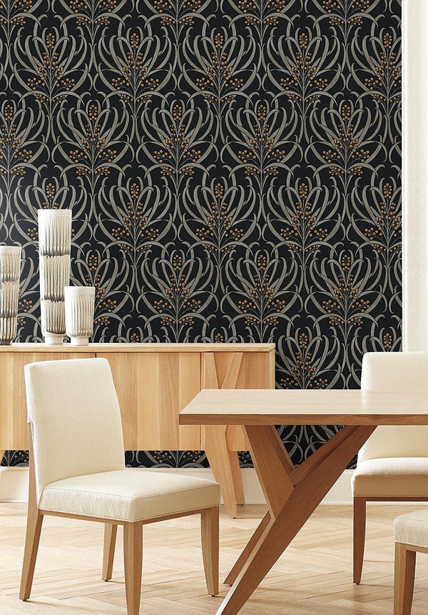 Wallpaper Calluna Wallpaper // Black & Gold Metallic 