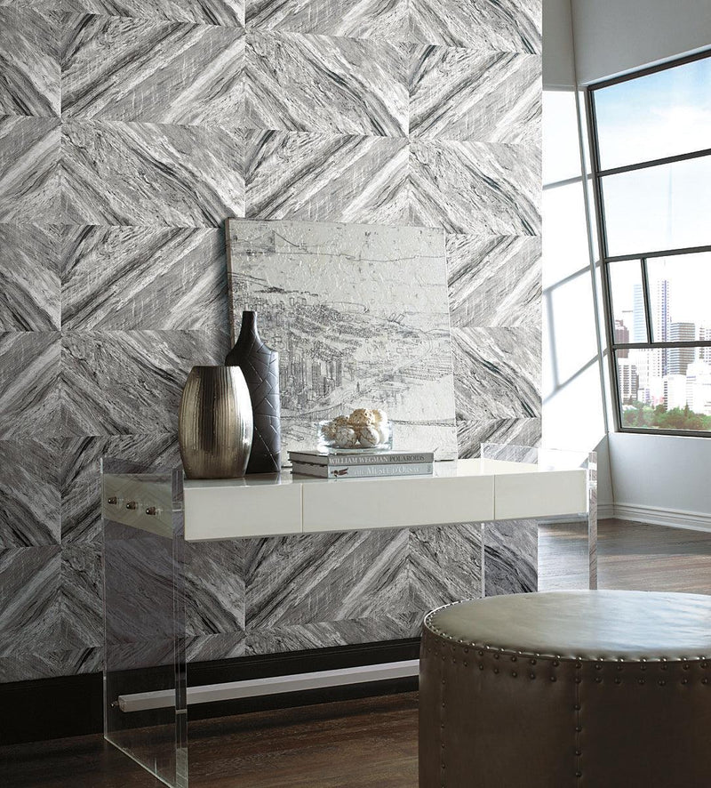 Wallpaper Carrara Horizontal Peel & Stick Wallpaper // Grey 