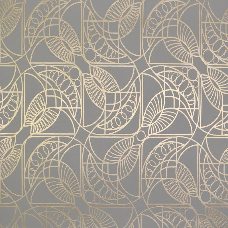 Wallpaper Cartouche Wallpaper Sample // Grey & Gold 8 x 10 