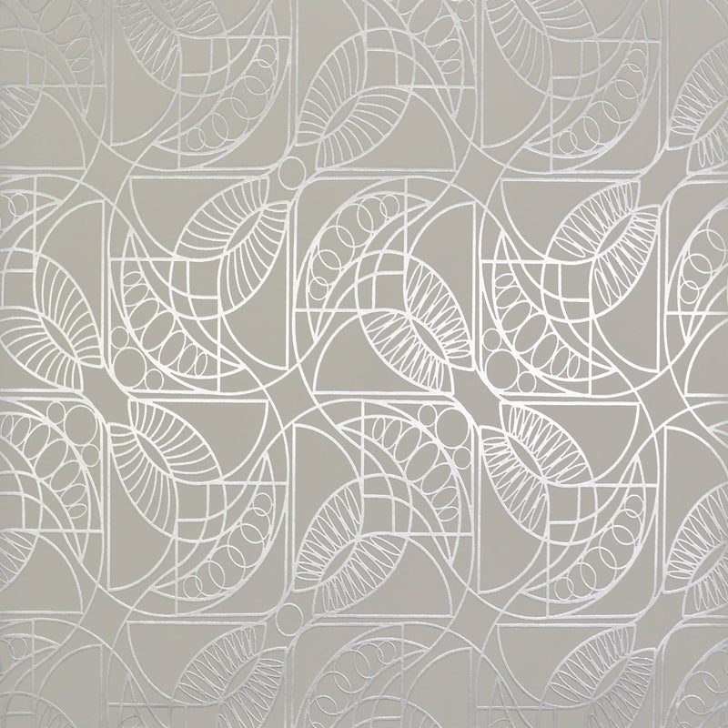 Wallpaper Cartouche Wallpaper Sample // White & Silver 8 x 10 