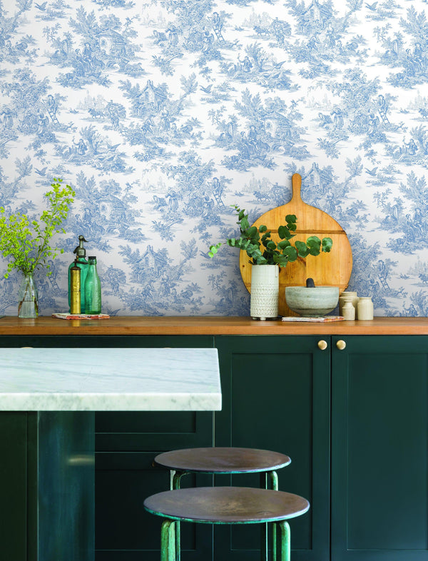 Wallpaper Champagne Toile Wallpaper // Blue & White 