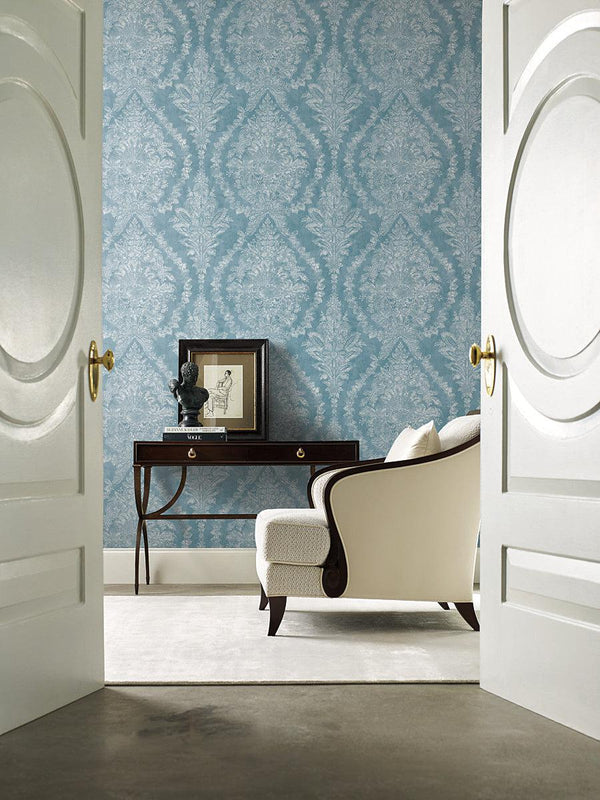 Wallpaper Charleston Damask Wallpaper // Blue 