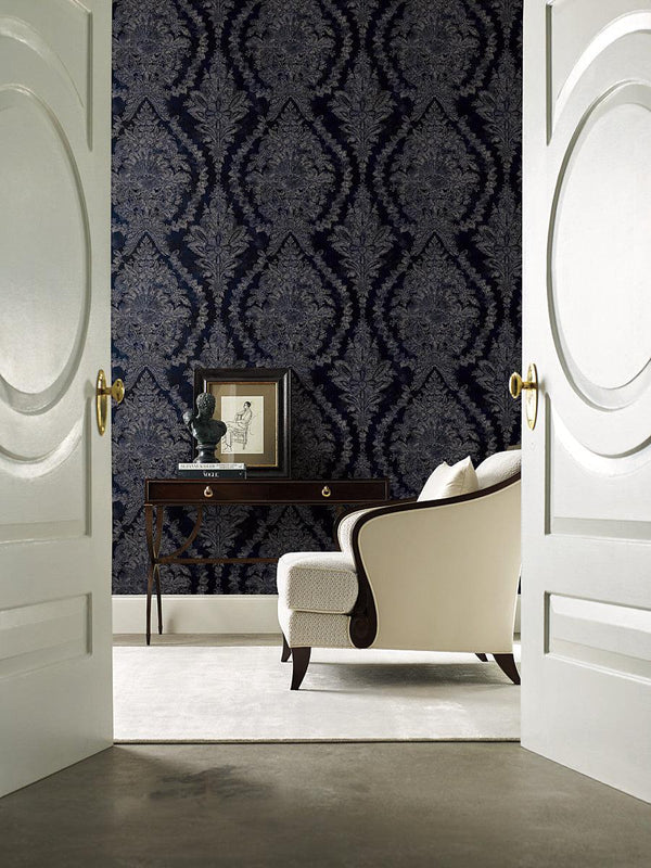 Wallpaper Charleston Damask Wallpaper // Navy 