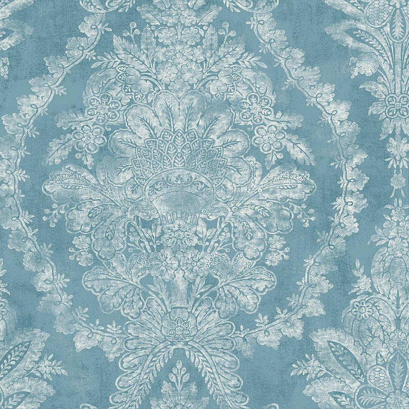 Wallpaper Charleston Damask Wallpaper Sample // Blue 8 x 10 